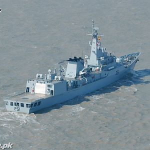 Pakistan's F-22P frigate undergoing sea trials in Chinese waters.