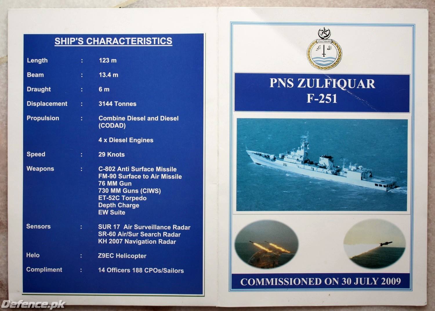 PNS Zulfiquar Specifications