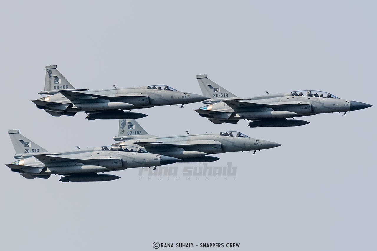 Thunders from No. 16 Squadron led by Air Commodore Ahsan