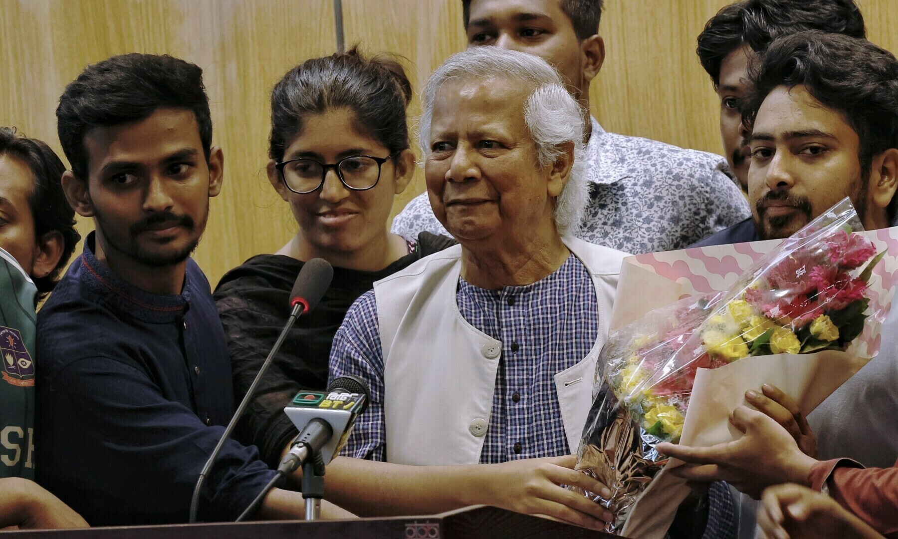 Nobel laureate Muhammad Yunus is pictured during a press briefing, as he arrives at the Hazarat Shahjalal International Airport, in Dhaka, on Aug 8, 2024. — Reuters