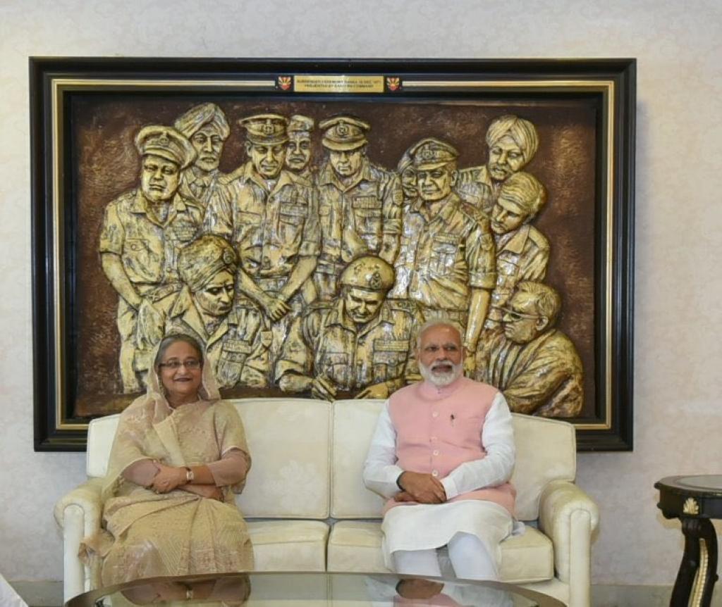 Prime Minister Narendra Modi with Bangladesh PM Sheikh Hasina Wazed. Photo: @ajitsinghpundir / Twitter