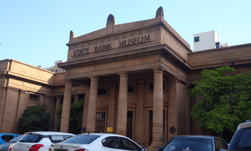 This photo shows the State Bank of Pakistan Museum building, in Karachi, on Oct 30, 2024. — Dawn.com