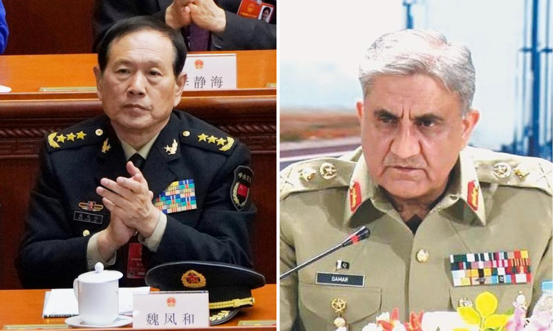 This combination file photo shows Minister of National Defence of China General Wei Fenghe and Chief of the Army Staff General Qamar Javed Bajwa. — Reuters/INP