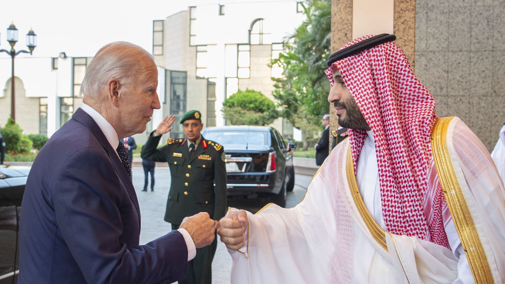 Biden fist bumps Saudi Crown Prince Mohammed bin Salman. Photo: Royal Court of Saudi Arabia /Handout/Anadolu Agency via Getty Images