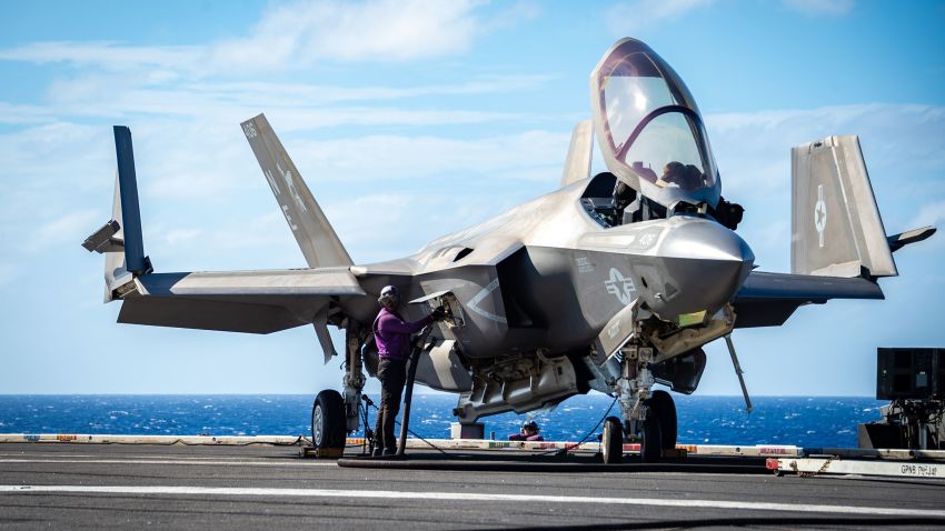 220119-N-EE352-1075 PHILIPPINE SEA (Jan. 19, 2022) A Sailor fuels an F-35C Lightning II, assigned to the Argonauts of Strike Fighter Squadron (VFA) 147, on the flight deck aboard Nimitz-class aircraft carrier USS Carl Vinson (CVN 70), Jan. 19, 2022. Operating as part of U.S. Pacific Fleet, USS Carl Vinson is conducting training to preserve and protect a free and open Indo-Pacific region. (U.S. Navy photo by Mass Communication Specialist Seaman Leon Vonguyen)