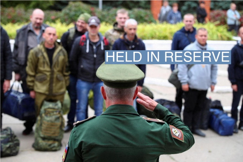 A Russian serviceman addresses reservists at a gathering point in the course of partial mobilization of troops in the town of Volzhsky on September 28, 2022.