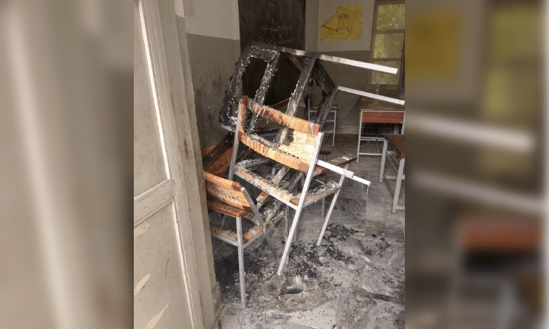 A photo of the torched school in Meragai village in Khyber Pakhtunkhwa’s Buner district taken on September 2. — Photo via Hasan Chagharzai