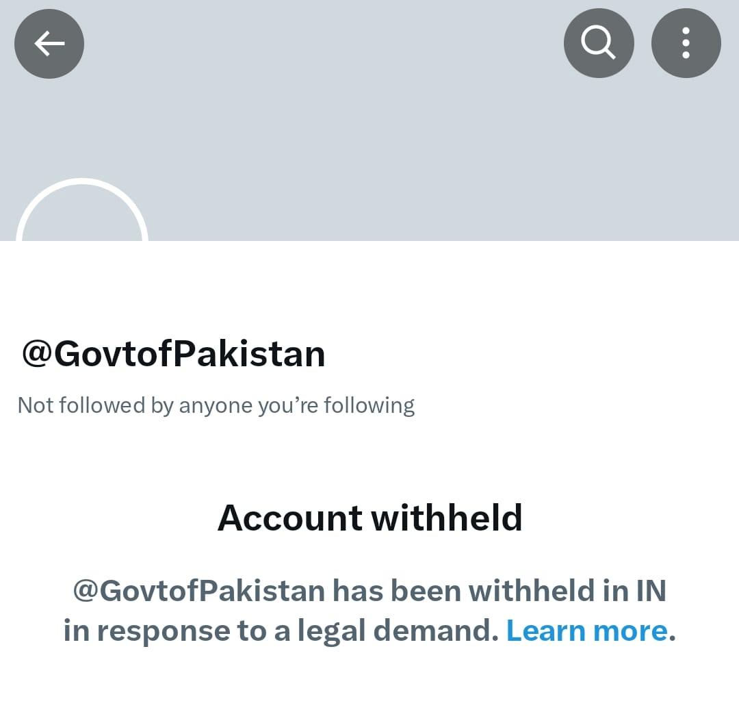  This screengrab taken by an X user in India on April 24, 2025 shows an error upon attempting to access the Pakistani government’s official account. — shared with Dawn.com 