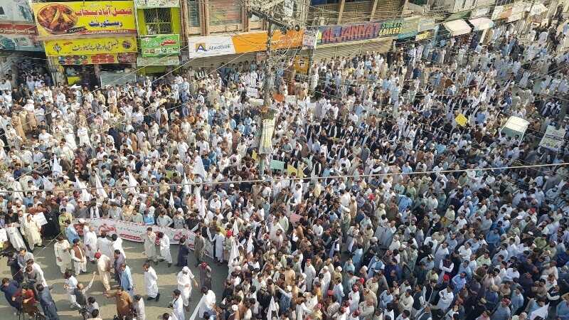 Huge numbers of people took to the streets on Tuesday against the recent developments of terrorism in Swat. — Photo by Fazal Khaliq