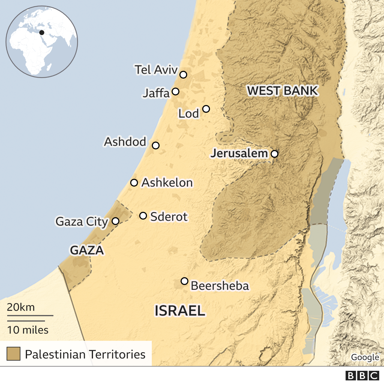 Map showing Israel and the Gaza Strip