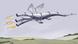 Cartoon of a metal gas-pipeline dragon breathing fire over a rural landscape.