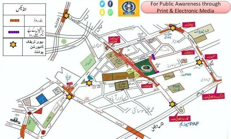 <p>Traffic plan issued by the Karachi police for IDEAS 2022. — Photo by Imtiaz Ali</p>