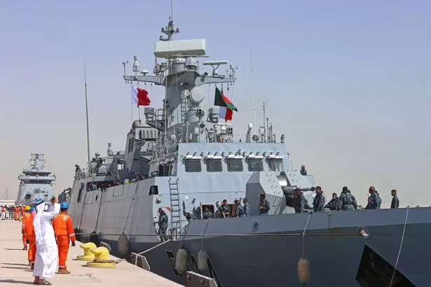 BNS Bangabandhu Frigate of the Bangladesh Navy is docked at Hamad Port during the Doha International Maritime Defence Exhibition & Conference last month