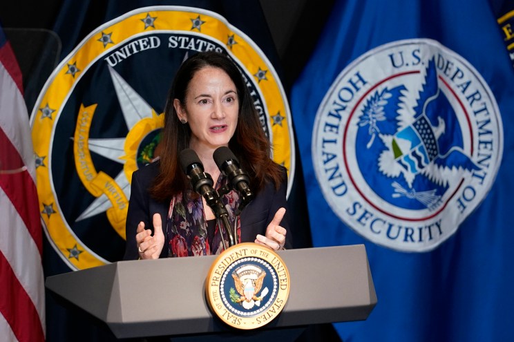 Director of National Intelligence Avril Haines introduces President Joe Biden during a visit to the Office of the Director of National Intelligence in McLean, Va., on July 27, 2021.