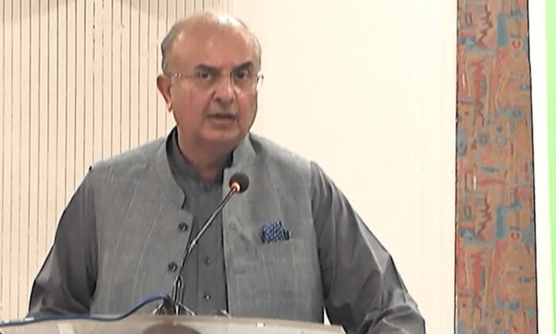 Supreme Court senior puisne judge Justice Mansoor Ali Shah speaks at a conference on Saturday. — DawnNewsTV