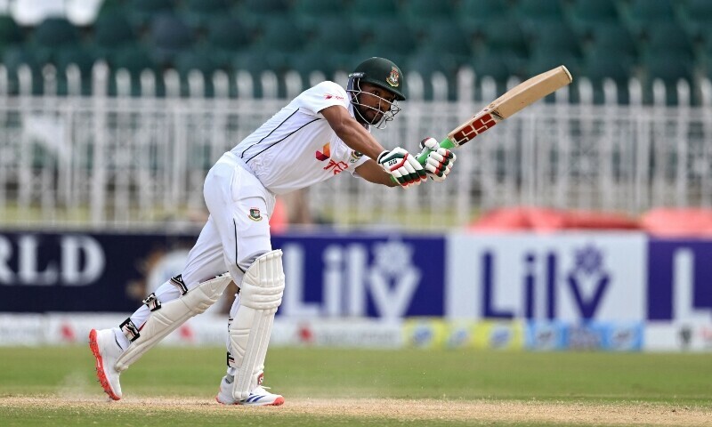 Bangladesh’s captain Najmul Hossain Shanto plays a shot during the fifth and final day of the second and last Test cricket match between Pakistan and Bangladesh, at the Rawalpindi Cricket Stadium in Rawalpindi on September 3, 2024. —AFP