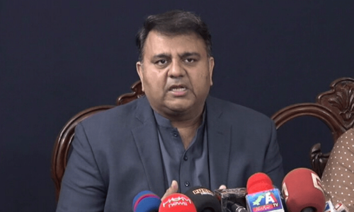  PTI leader Fawad Chaudhry addresses a press conference in Islamabad on Wednesday. — <em>DawnNewsTV</em>