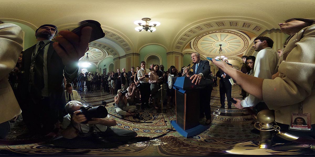 Sen. Harry Reid speaks to reporters on Capitol Hill