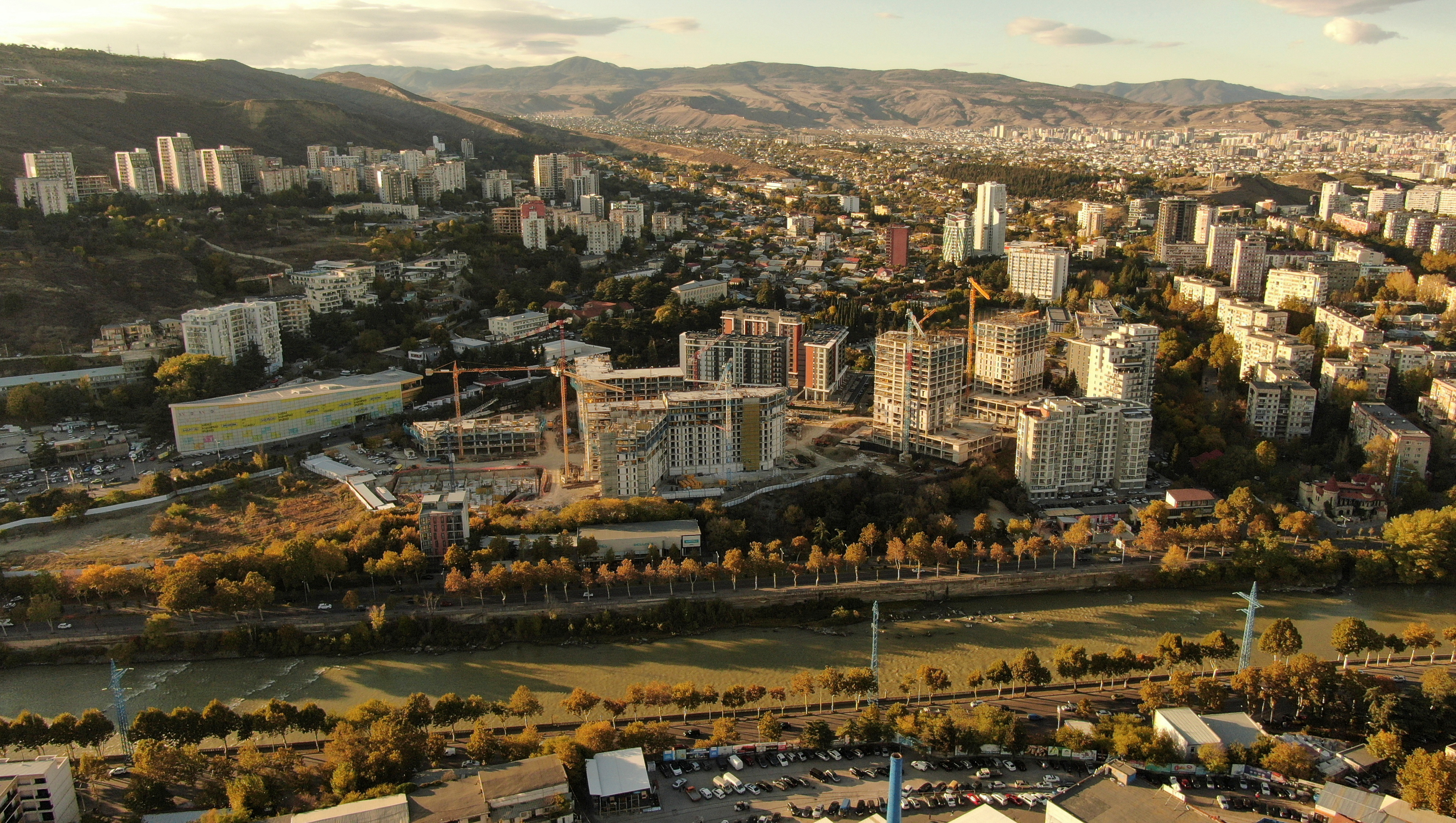 An aerial view shows Tbilisi