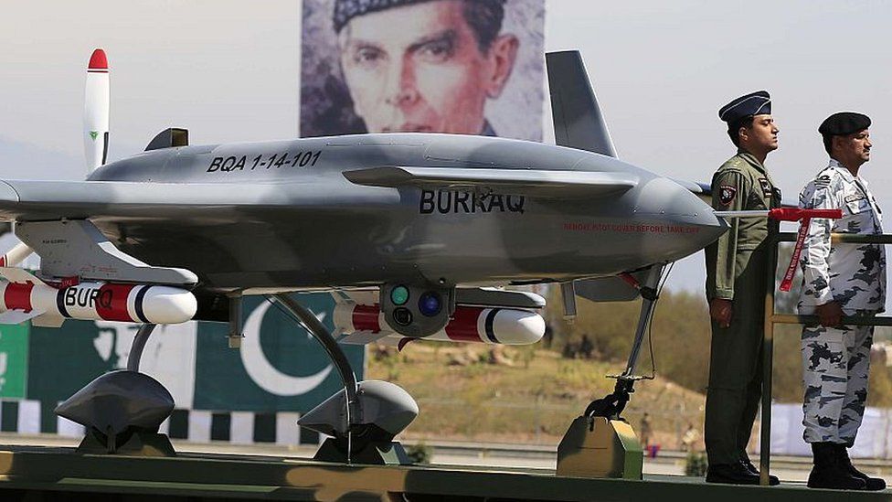 Combat drone Burraq during the Pakistan Day military parade in Islamabad on March 23, 201