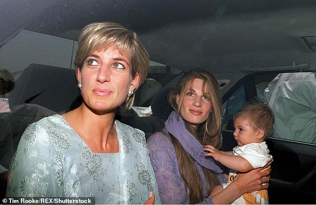 Speaking out: In 2013, Diana's close friend Jemima Khan, who was with her on her 1996 Pakistan trip, said the Princess was so 'madly in love' with Hasnat that she considered moving to Pakistan to be with him (Jemima and Diana pictured in May 1997)