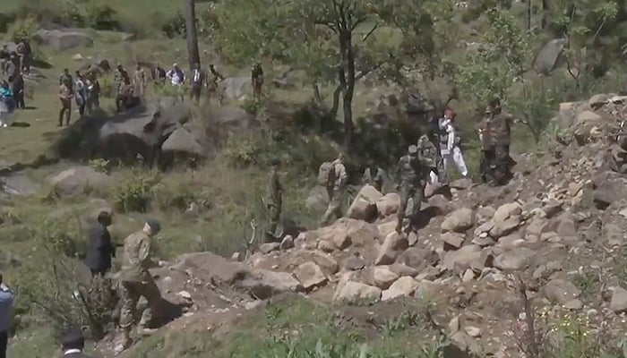 A delegation of international journalists, mostly based in India, as well as ambassadors and defence attachés during the visit to the site of Balakot air strikes in April 2019. According to the Intelligence Bureau year-book (2022-23), the agency unearthed a network linked with Indian intelligence which was found involved in mapping the site used for surgical strikes in Balakot. ─ ISPR