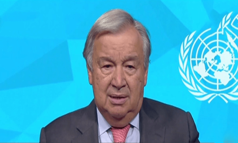 <p>UN Secretary General Antonio Guterres during the UN’s flash appeal to help Pakistan.—DawnNewsTV</p>