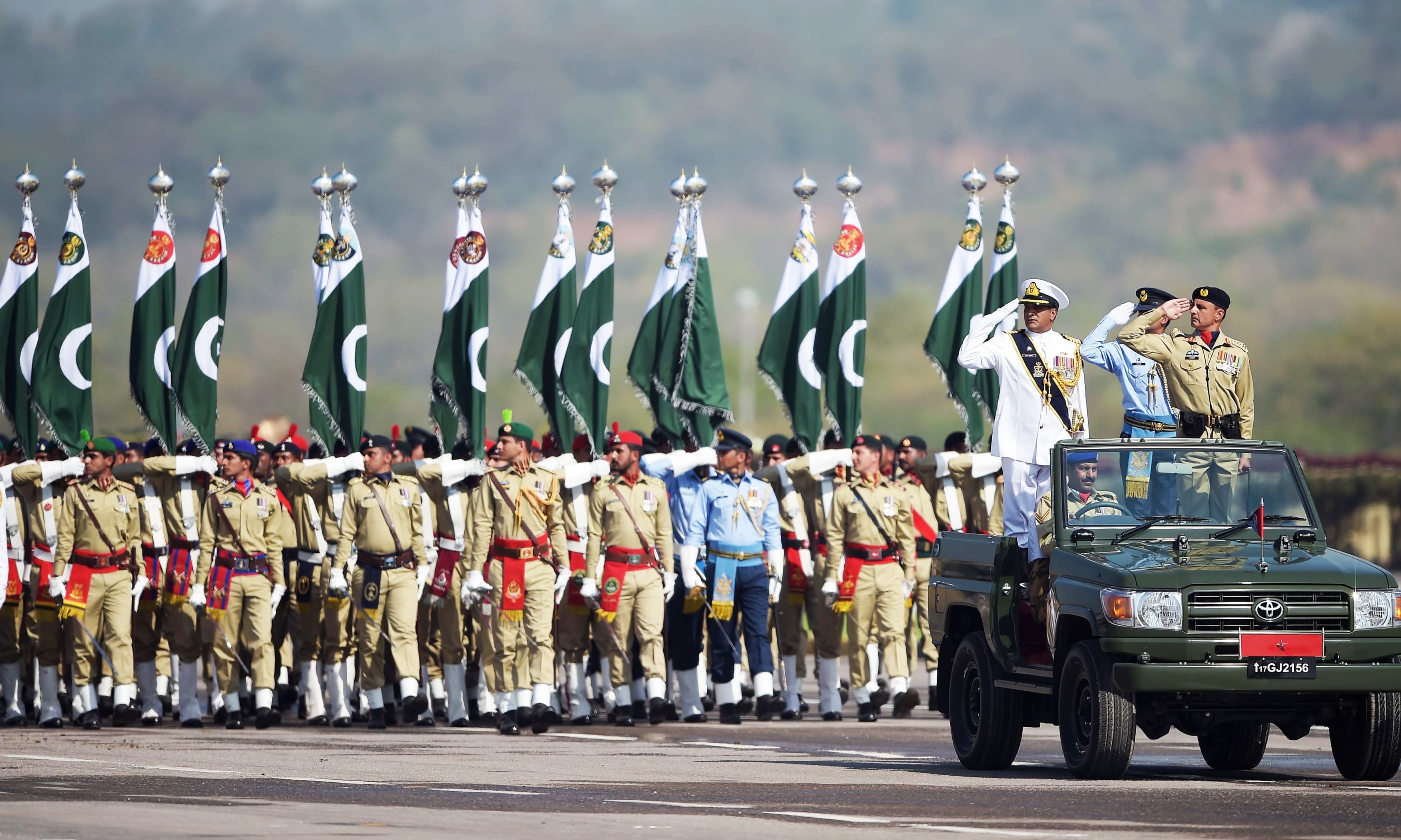 Soldiers march past during the Pakistan Day military parade in Islamabad. — AFP/File