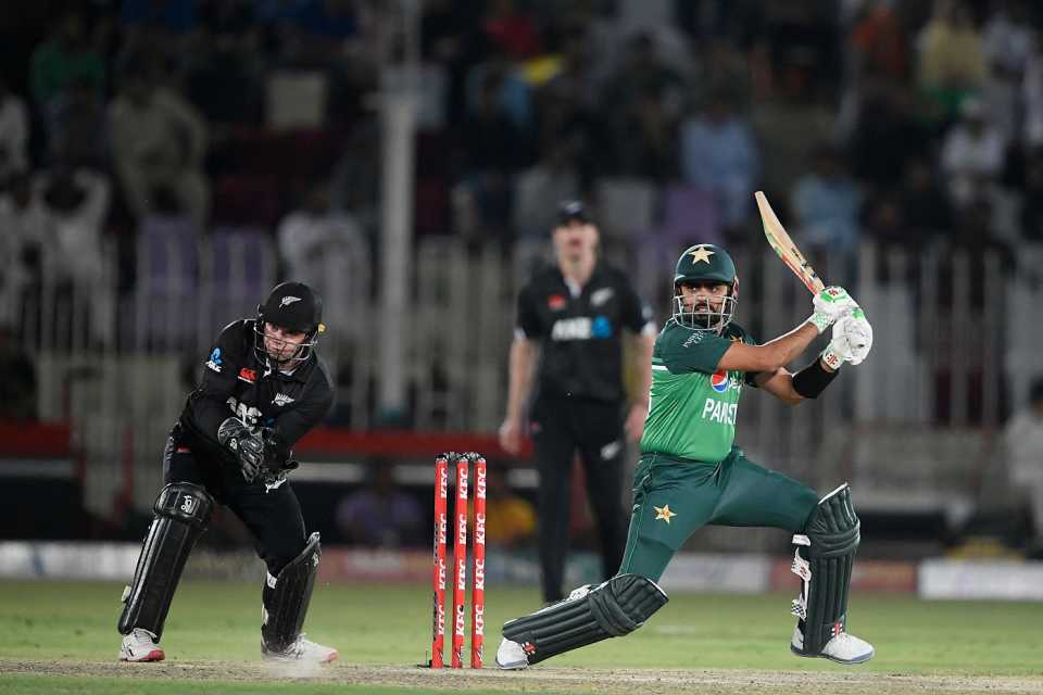 Babar Azam slaps the ball away