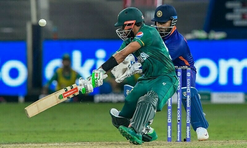 <p>Pakistan skipper Babar Azam plays a shot during the ICC men’s Twenty20 World Cup cricket match between India and Pakistan at the Dubai International Cricket Stadium in Dubai on October 24, 2021. — AFP/File</p>