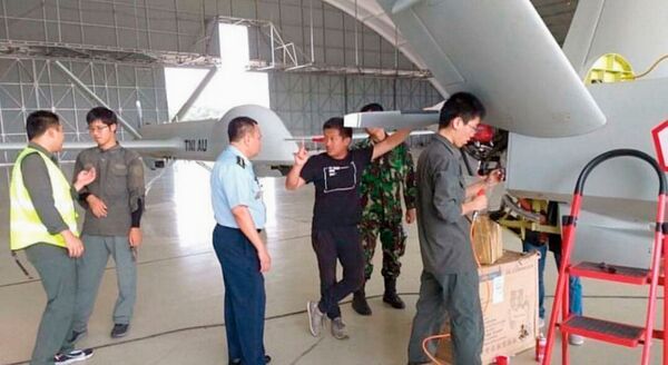 Two TNI-AU CH-4 UAVs being prepared for a parade to mark the 74th anniversary of the Indonesian Armed Forces. The MoD in Jakarta announced on 25 August that the service's four CH-4s have been granted military airworthiness certification.  (TNI-AU)