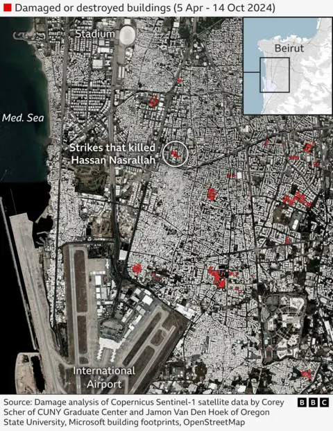 Map of damaged or destroyed buildings in Beirut