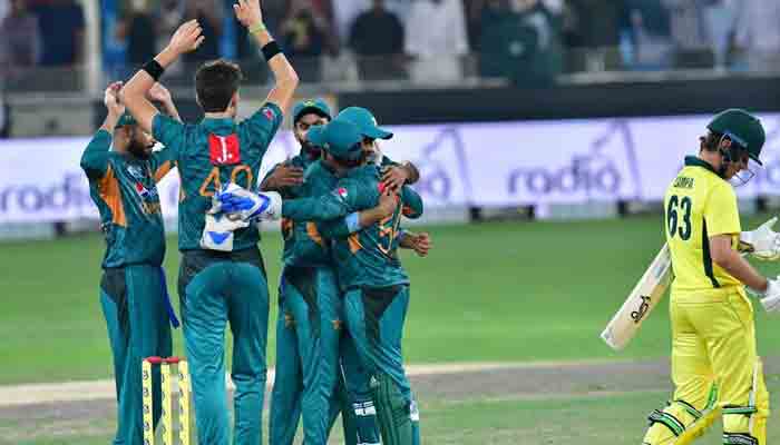 Shaheen Shah Afridi celebrates after taking a wicket of an Australian batter during T20 World Cup 2021. — AFP/File