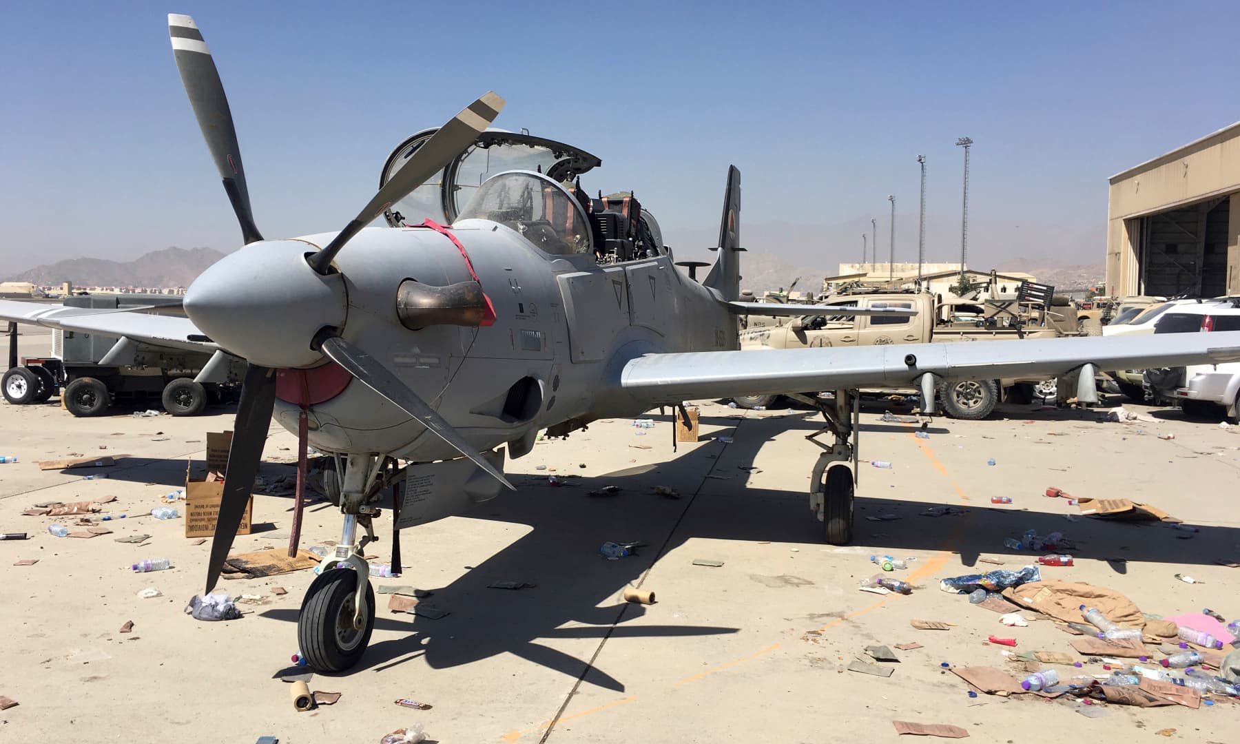 Afghan military aircraft is seen after the Taliban's takeover inside the Hamid Karzai International Airport in Kabul, Afghanistan on September 5, 2021. — AP