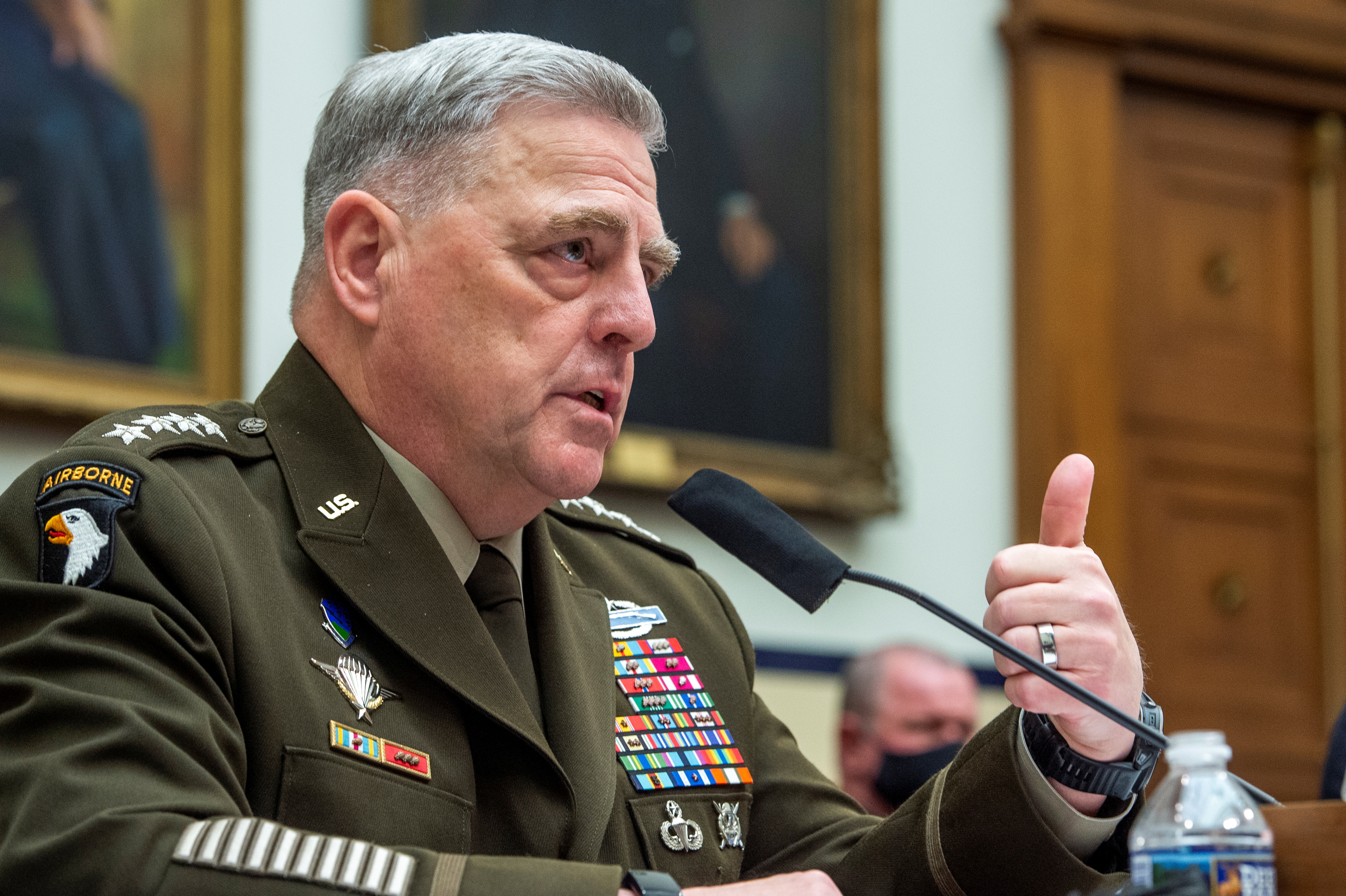 Chairman of the Joint Chiefs of Staff, U.S. Army General Mark A. Milley, responds to questions during a House Armed Services Committee hearing on Ending the U.S. Military Mission in Afghanistan in the Rayburn House Office Building in Washington, U.S., September 29, 2021. Rod Lamkey/Pool via REUTERS