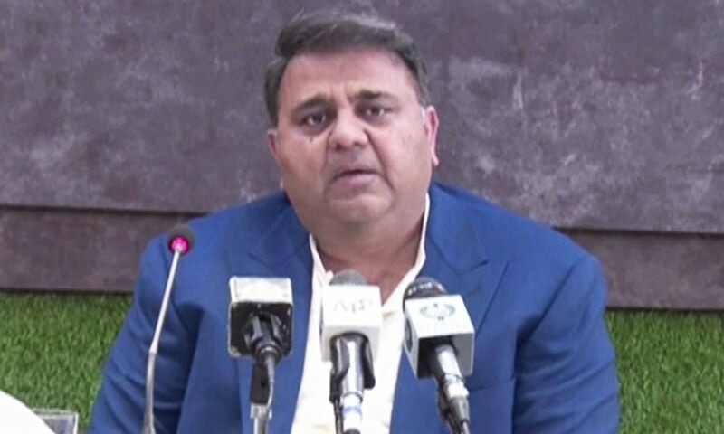 Federal Minister for Information and Broadcasting Fawad Chaudhry addresses a pres conference in Islamabad. — DawnNewsTV