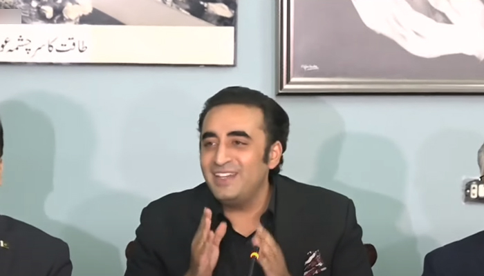 PPP Chairman Bilawal Bhutto-Zardari addressing a press conference in Islamabad, on April 2, 2022. — Screengrab via Hum News