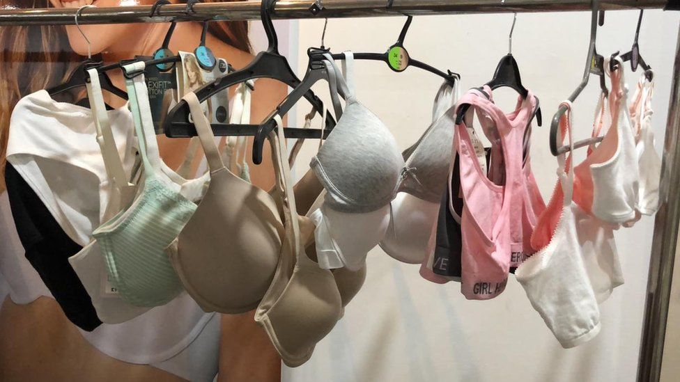 A rack of bras in the factory