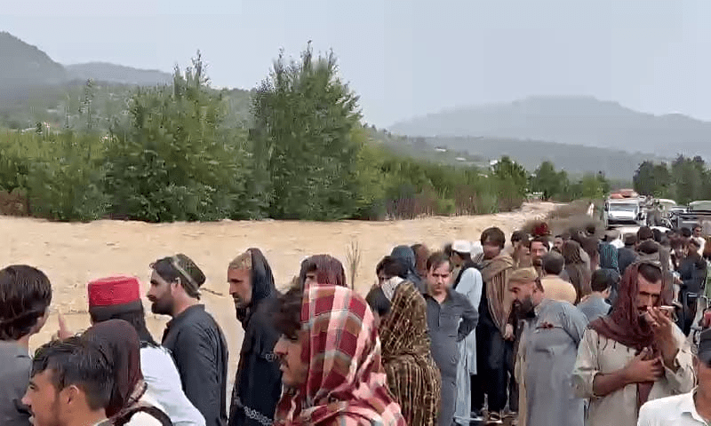 People gather near flashfloods in Balochistan on Sept 2. — Photo via Abdullah Zehri