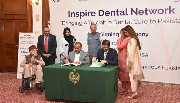 Dr Awab Alvi during the MoU signing between Alvi Dental and Bringing Smiles USA. Photo: Awab Alvi Twitter