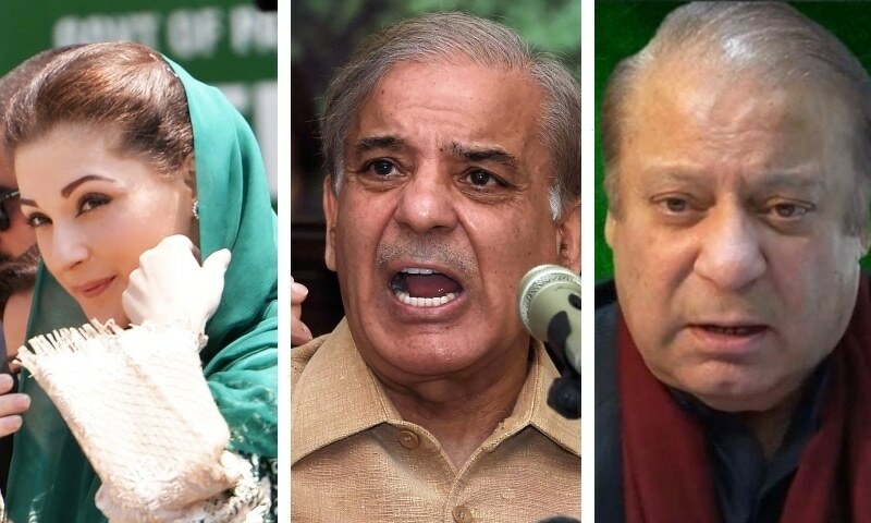 This combo photo shows PML-N Supremo Nawaz Sharif (right), PML-N President Shahbaz Sharif (middle) and PML-N Vice President Maryam Nawaz. — Photos AFP/DawnNewsTV