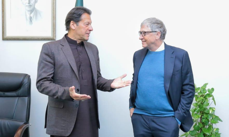 Microsoft co-founder Bill Gates meets Prime Minister Imran Khan on Thursday. — Photo via PM Office Twitter