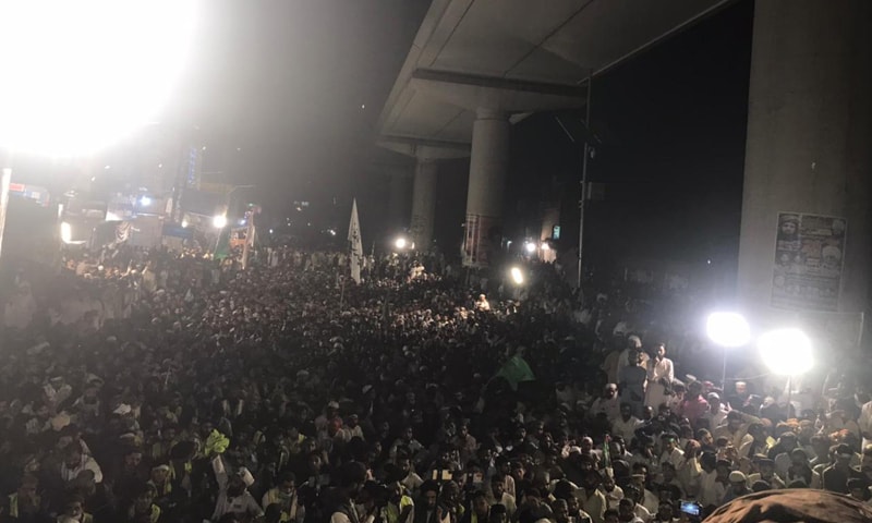 Members of the banned Tehreek-i-Labbaik Pakistan stage a protest in Lahore. — Photo by Imran Gabol