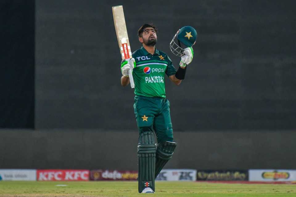 Babar Azam celebrates an 18th ODI hundred