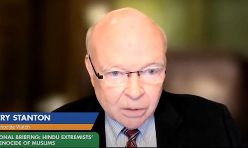 Dr Gregory Stanton speaks during a congressional briefing titled 'Call For Genocide of Indian Muslims', organised by the Indian American Muslim Council. — Photo courtesy IAMC Youtube