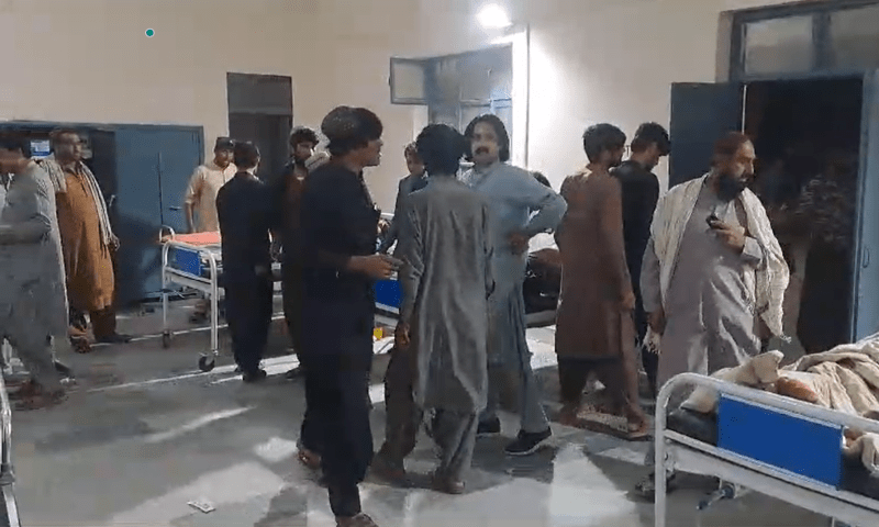 Relatives of the deceased and injured gather at a hospital in Balochistan on Oct 11, 2024 after a deadly attack on a coal mine in Duki. — via author