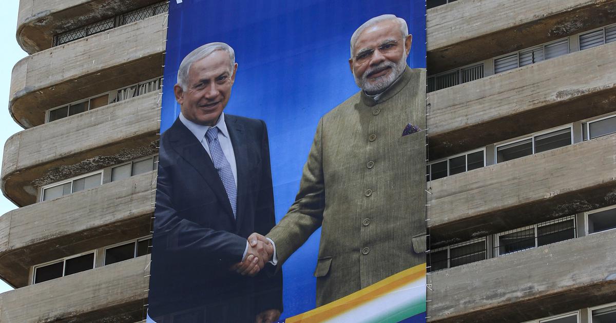 Israeli PM Benjamin Netanyahu’s party displays election banners featuring him with Narendra Modi