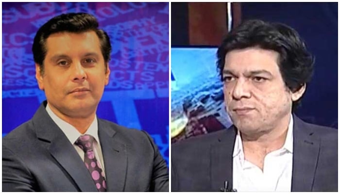 Slain journalist Arshad Sharif (L) and former PTI member and federal minister Faisal Vawda. — Twitter/Screengrab via YouTube/ Geo News Live