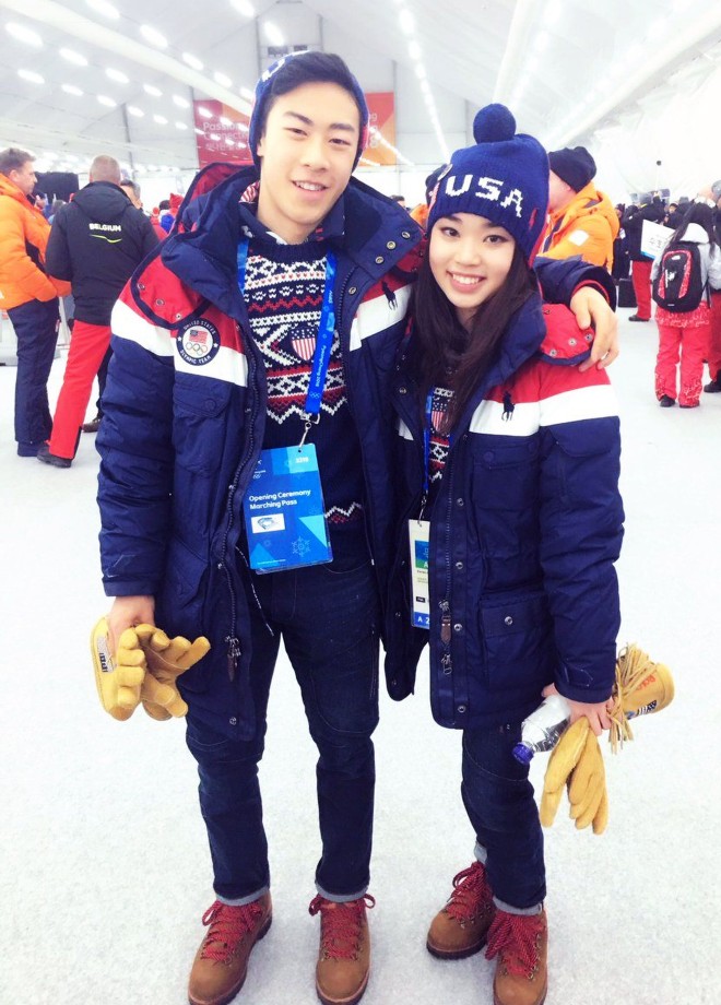 American skaters Nathan Chen and Karen Chen.