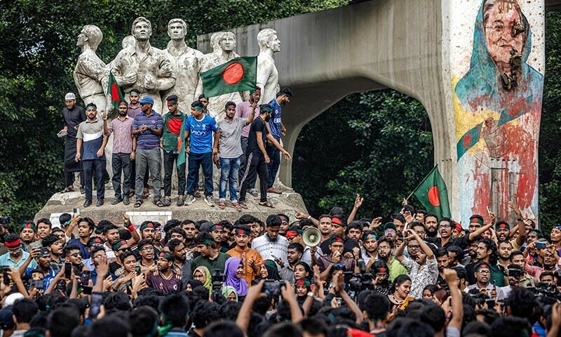 Students chant slogans as they protest to demand accountability and trial against Bangladesh’s ousted Prime Minister Sheikh Hasina, near Dhaka University in the capital on August 12, 2024 — AFP